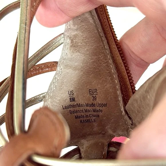 Sam Edelman Kamille Gladiator Strappy Gold and Tan Sandals Sz 8 Women's - Picture 12 of 12